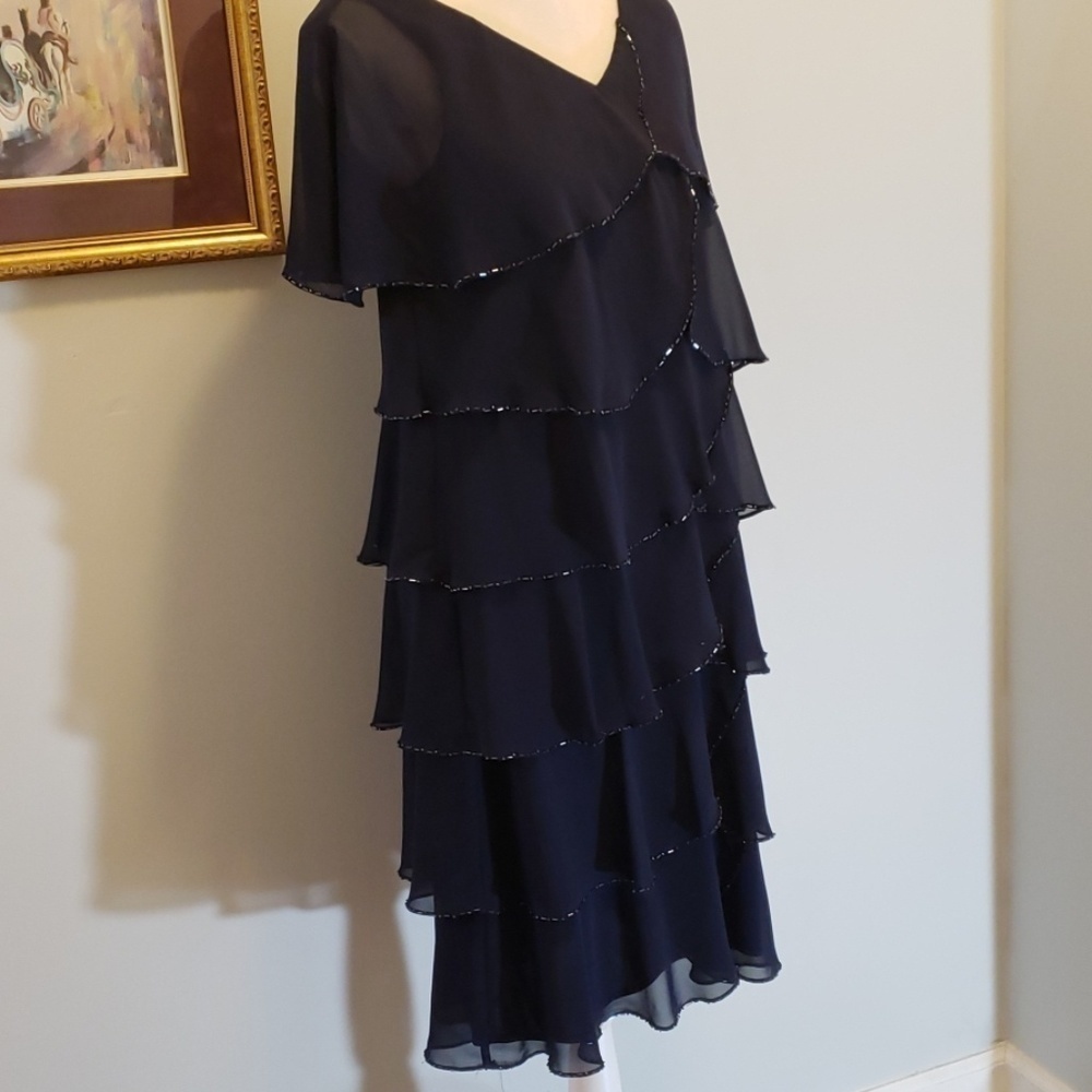 PATRA Navy Layered & Beaded Cocktail Dress 8 EUC - Picture 3 of 9